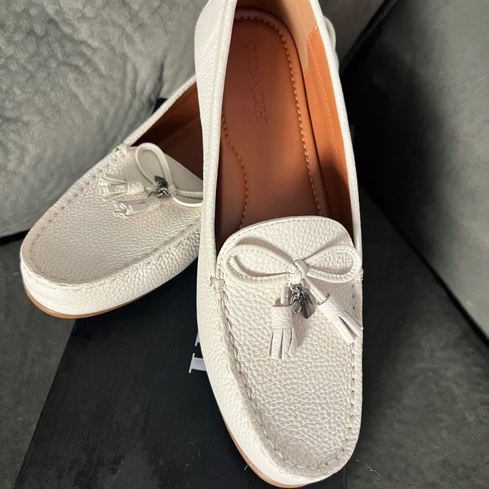 Coach White Textured Leather Loafers